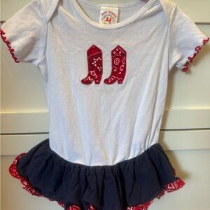 Infant Cowboy Boot Dress - White and Navy